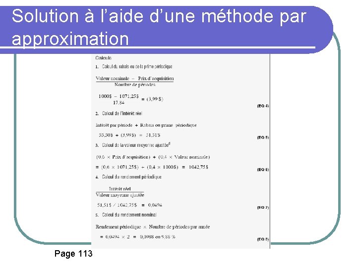 Solution à l’aide d’une méthode par approximation Page 113 