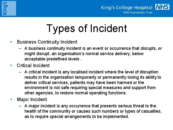 Emergency Incident Planning in the NHS SAM MOFFITT