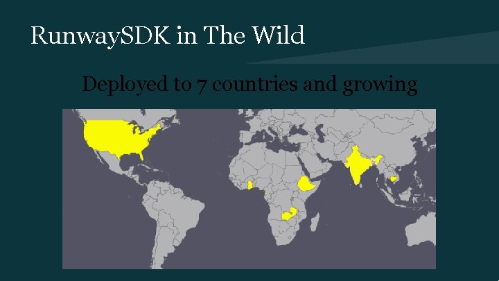 Runway. SDK in The Wild Deployed to 7 countries and growing 