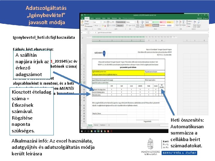Adatszolgáltatás „Igénybevlétel” javasolt módja Igenybevetel_heti xls fájl használata Fájlnév kért elnevezése: A szállítás Igenybevetel_heti_001_201645(az Adatszolgáltatás „Igénybevlétel” javasolt módja Igenybevetel_heti xls fájl használata Fájlnév kért elnevezése: A szállítás Igenybevetel_heti_001_201645(az