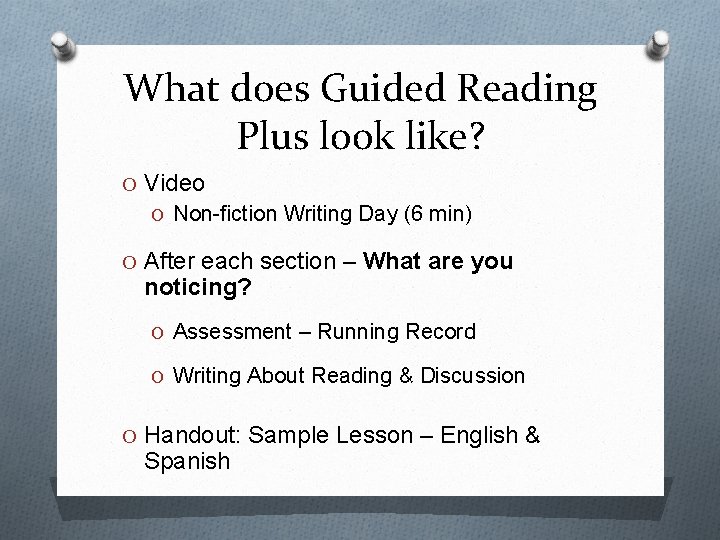 What does Guided Reading Plus look like? O Video O Non-fiction Writing Day (6