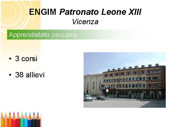 ENGIM Patronato Leone XIII Vicenza Apprendistato (2012 -2013) • 3 corsi • 38 allievi