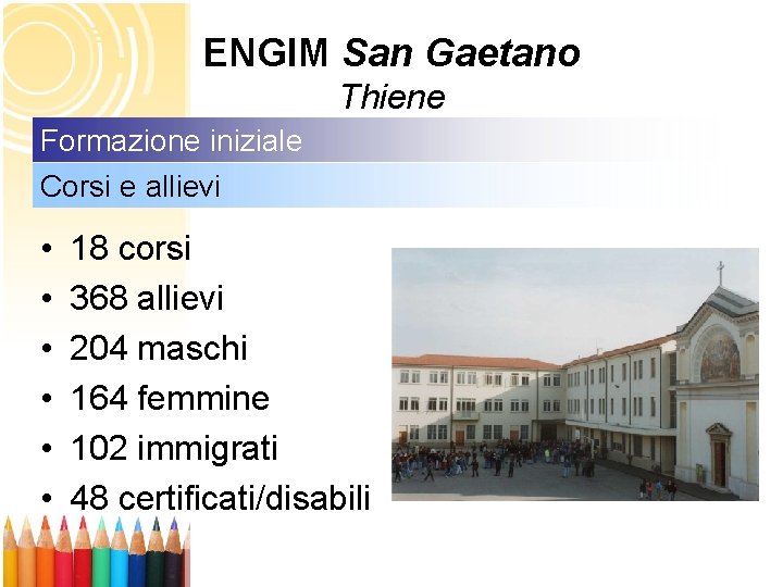 ENGIM San Gaetano Thiene Formazione iniziale Corsi e allievi • • • 18 corsi