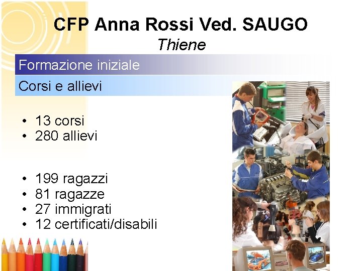 CFP Anna Rossi Ved. SAUGO Thiene Formazione iniziale Corsi e allievi • 13 corsi