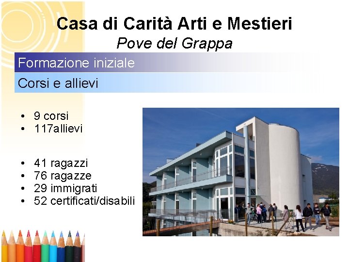 Casa di Carità Arti e Mestieri Pove del Grappa Formazione iniziale Corsi e allievi