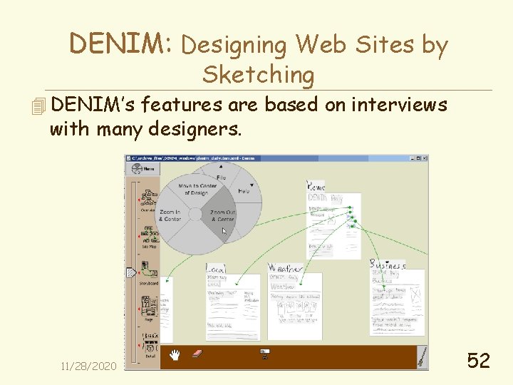 DENIM: Designing Web Sites by Sketching 4 DENIM’s features are based on interviews with