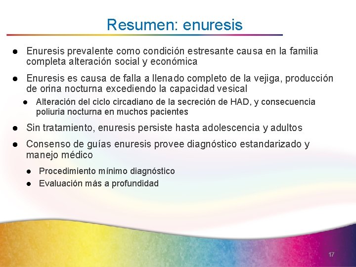 Resumen: enuresis l Enuresis prevalente como condición estresante causa en la familia completa alteración