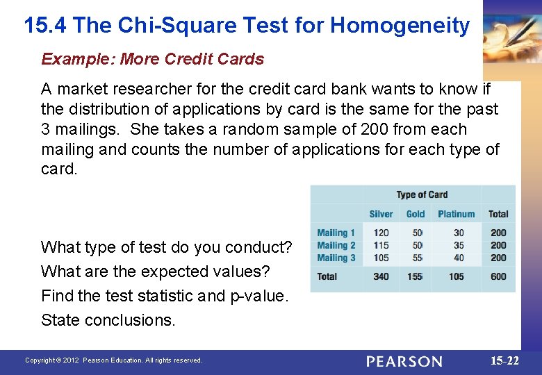 15. 4 The Chi-Square Test for Homogeneity Example: More Credit Cards A market researcher