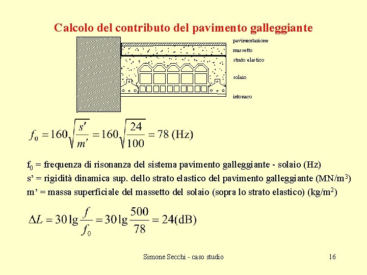 Calcolo del contributo del pavimento galleggiante pavimentazione massetto strato elastico solaio intonaco f 0