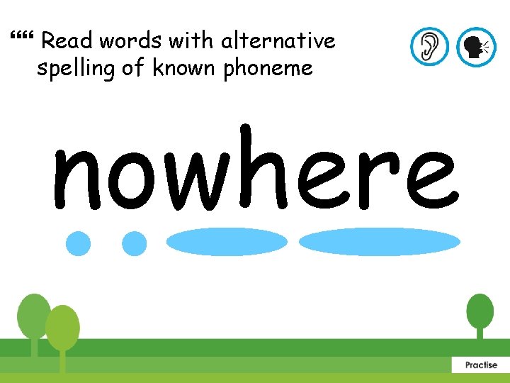  Read words with alternative spelling of known phoneme nowhere 