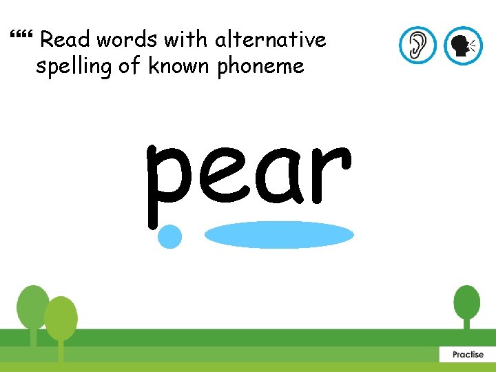  Read words with alternative spelling of known phoneme pear 