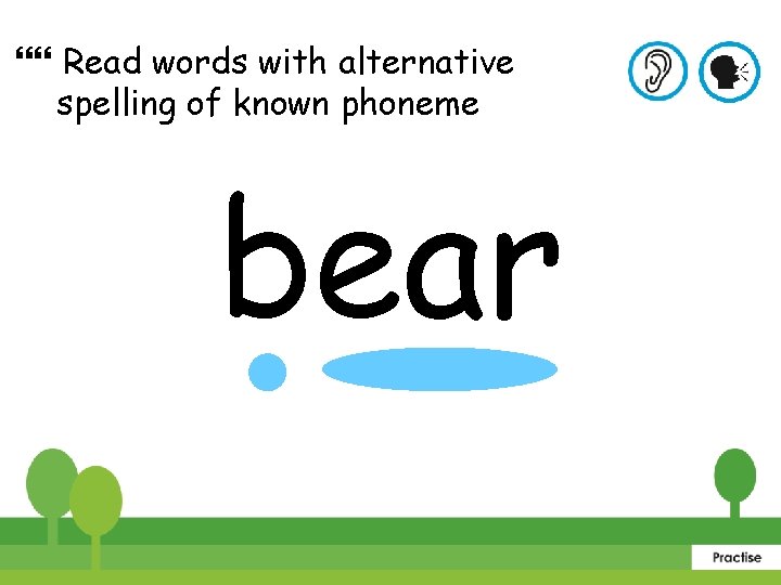  Read words with alternative spelling of known phoneme bear 