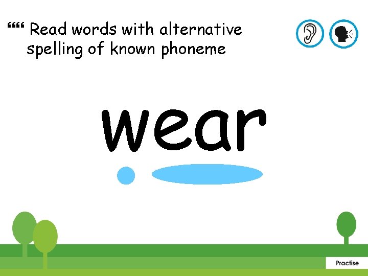  Read words with alternative spelling of known phoneme wear 