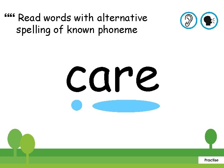  Read words with alternative spelling of known phoneme care 