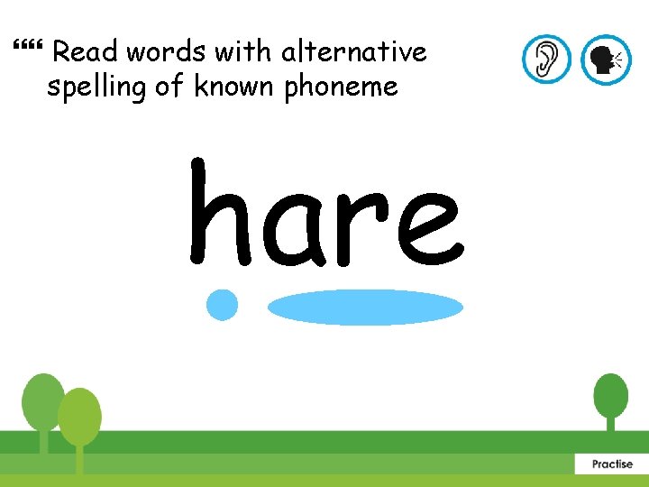  Read words with alternative spelling of known phoneme hare 