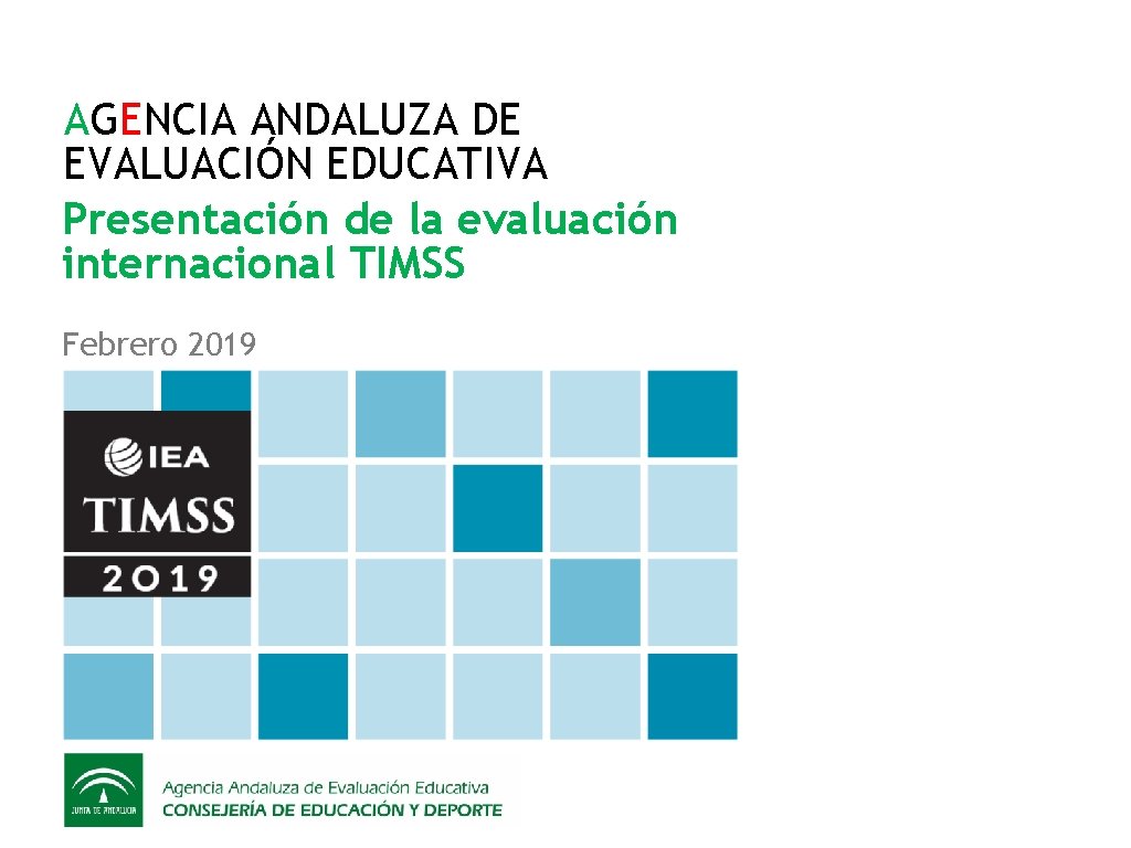 AGENCIA ANDALUZA DE EVALUACIÓN EDUCATIVA Presentación de la evaluación internacional TIMSS Febrero 2019 