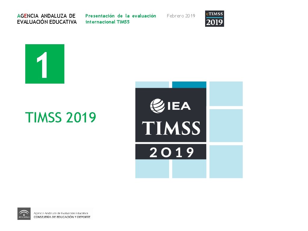 AGENCIA ANDALUZA DE EVALUACIÓN EDUCATIVA Presentación de la evaluación internacional TIMSS 1 TIMSS 2019
