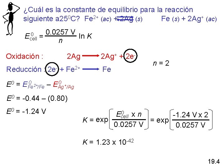¿Cuál es la constante de equilibrio para la reacción siguiente a 250 C? Fe