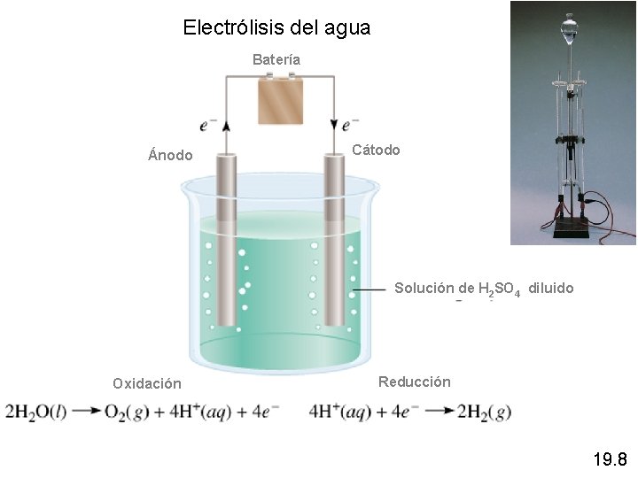 Electrólisis del agua Batería Ánodo Cátodo Solución de H 2 SO 4 diluido Oxidación