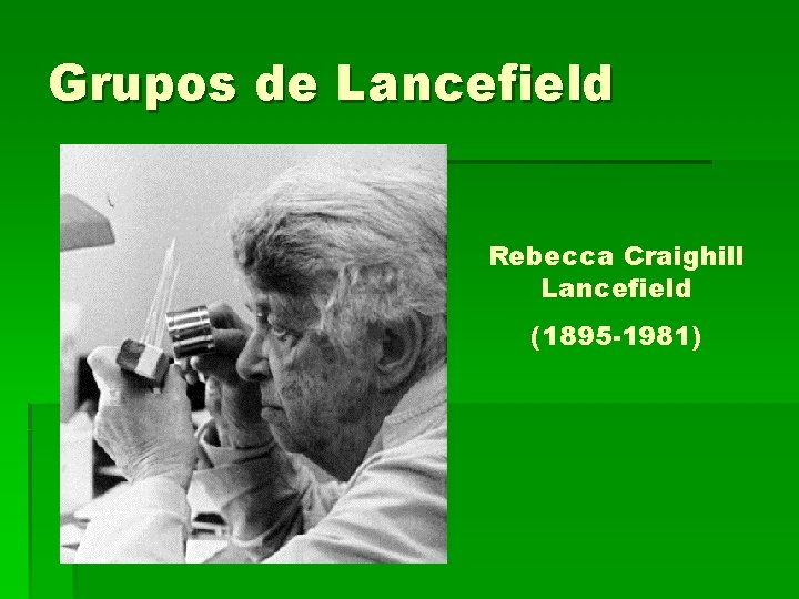 Grupos de Lancefield Rebecca Craighill Lancefield (1895 -1981) 