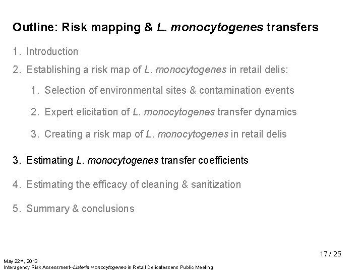 Outline: Risk mapping & L. monocytogenes transfers 1. Introduction 2. Establishing a risk map