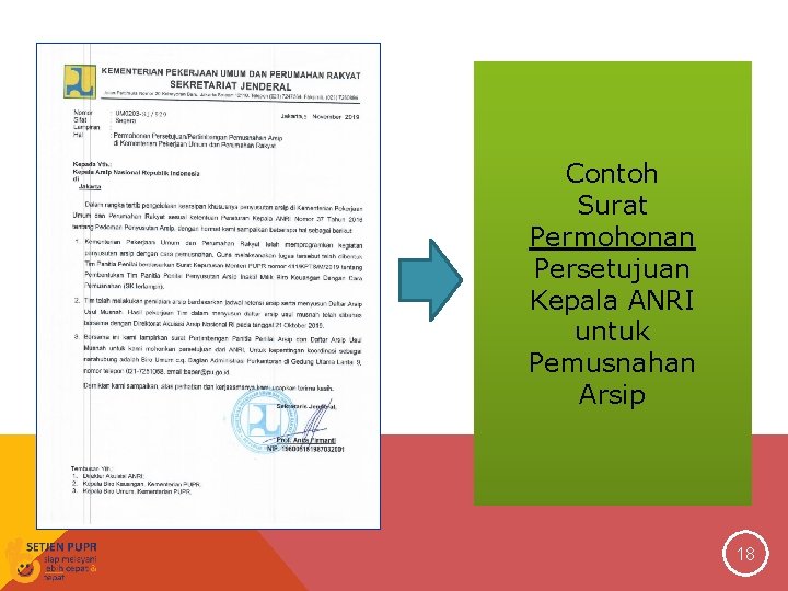 Contoh Surat Permohonan Persetujuan Kepala ANRI untuk Pemusnahan Arsip 18 