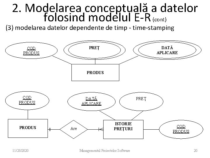 2. Modelarea conceptuală a datelor folosind modelul E-R (cont) (3) modelarea datelor dependente de