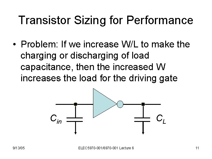 Transistor Sizing for Performance • Problem: If we increase W/L to make the charging