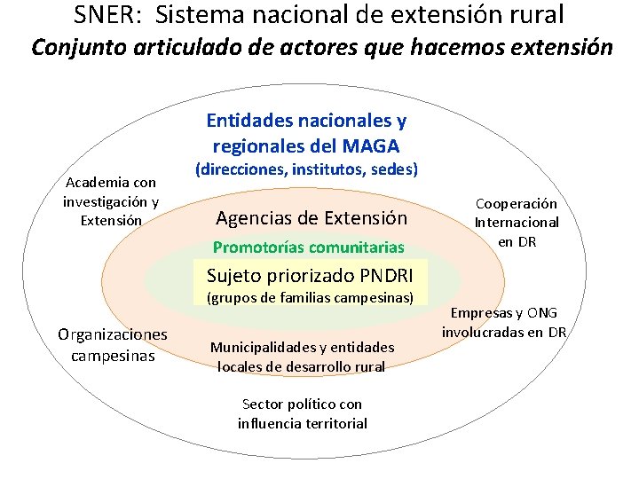 SNER: Sistema nacional de extensión rural Conjunto articulado de actores que hacemos extensión Entidades