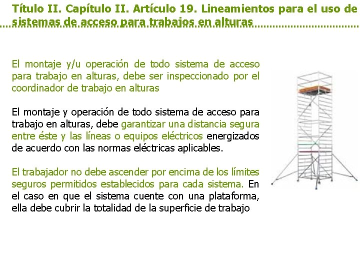 Título II. Capítulo II. Artículo 19. Lineamientos para el uso de sistemas de acceso