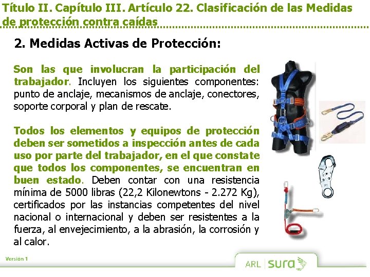 Título II. Capítulo III. Artículo 22. Clasificación de las Medidas de protección contra caídas