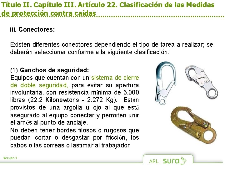 Título II. Capítulo III. Artículo 22. Clasificación de las Medidas de protección contra caídas
