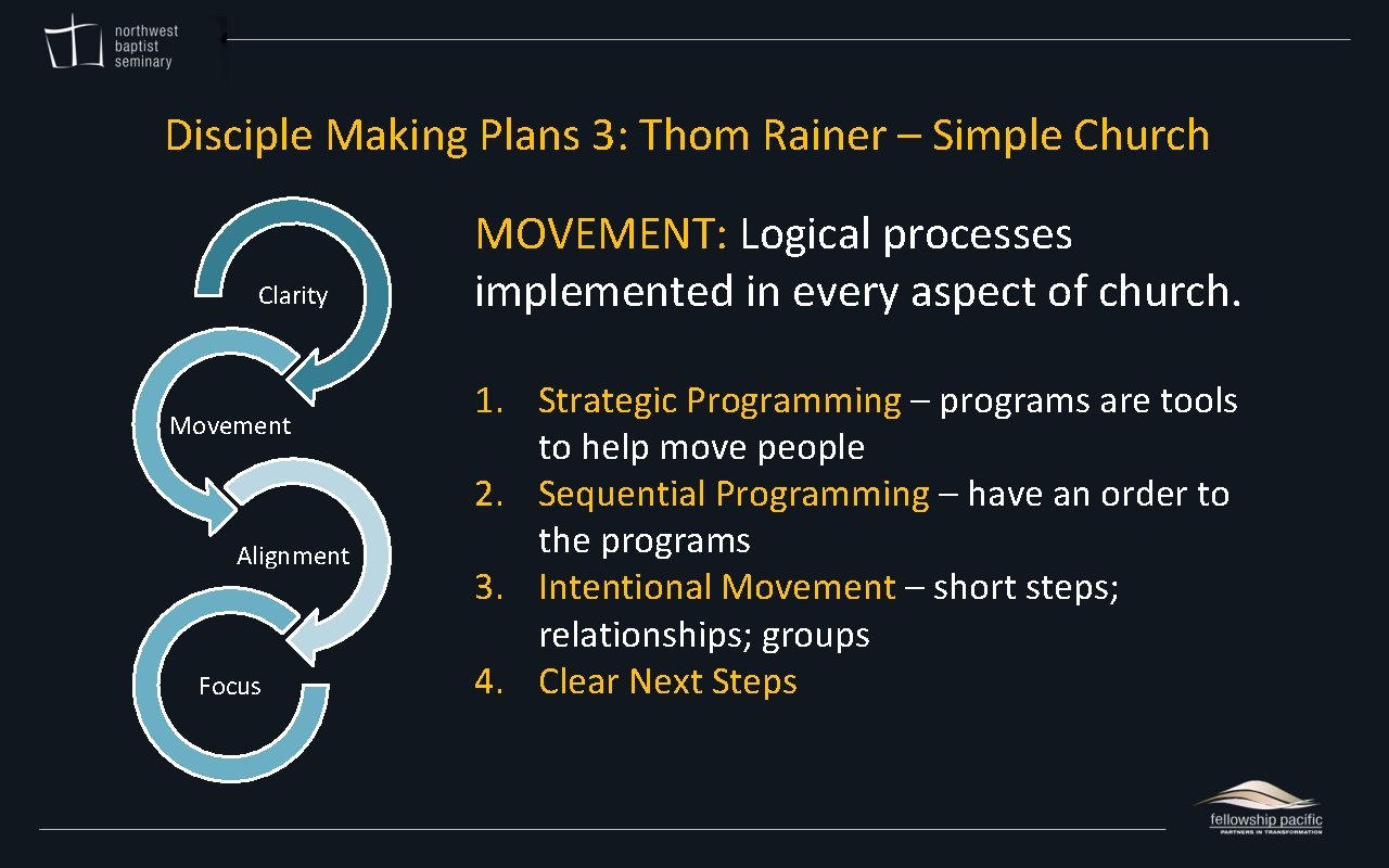 Disciple Making Plans 3: Thom Rainer – Simple Church Clarity Movement Alignment Focus MOVEMENT: