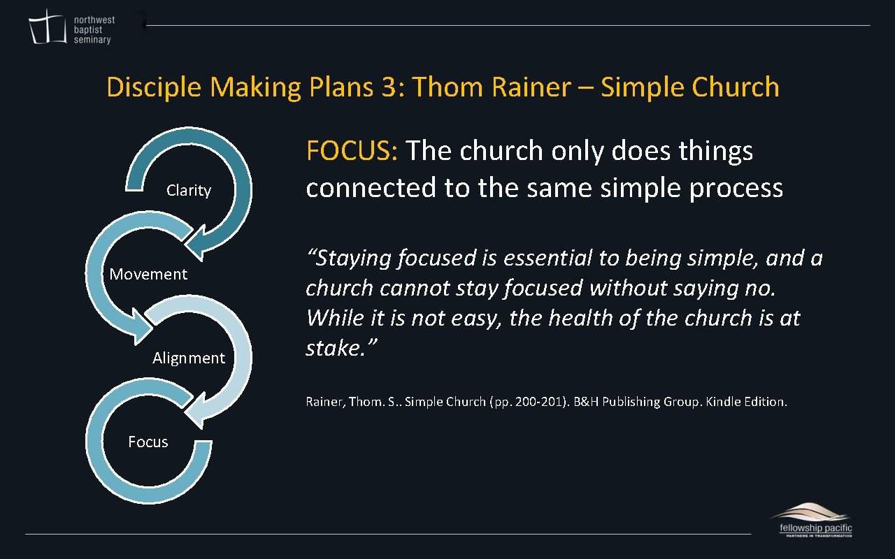 Disciple Making Plans 3: Thom Rainer – Simple Church Clarity Movement Alignment FOCUS: The