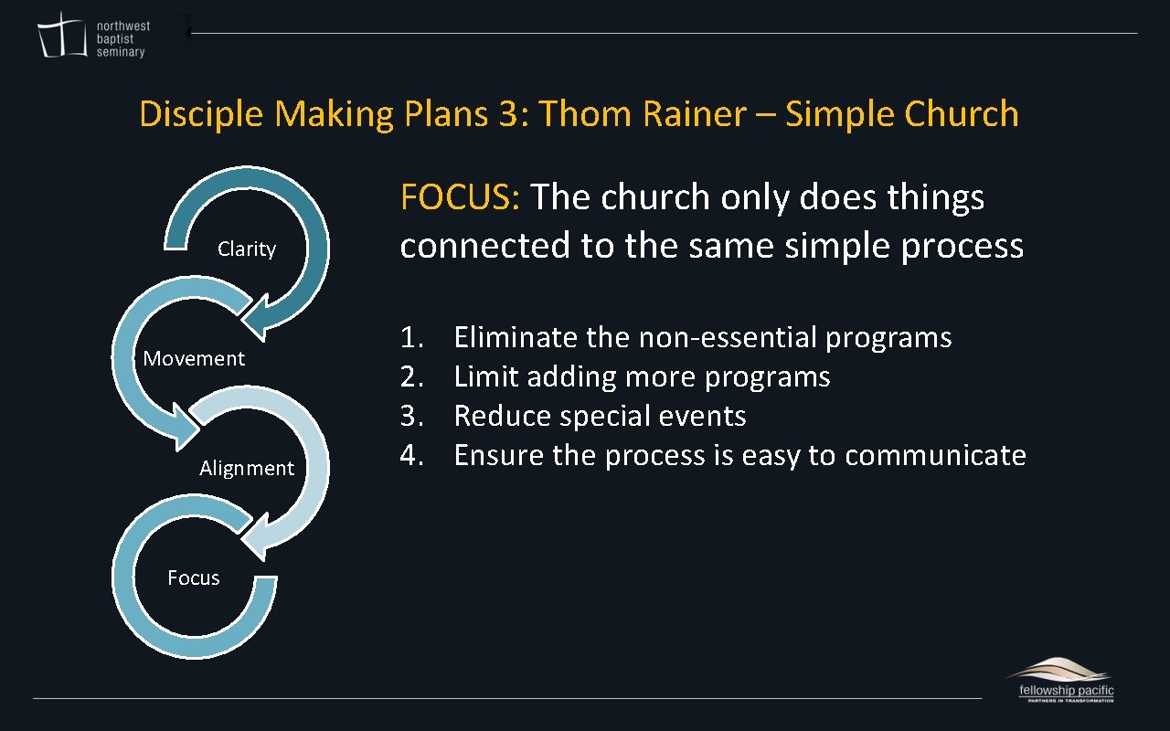 Disciple Making Plans 3: Thom Rainer – Simple Church Clarity Movement Alignment Focus FOCUS: