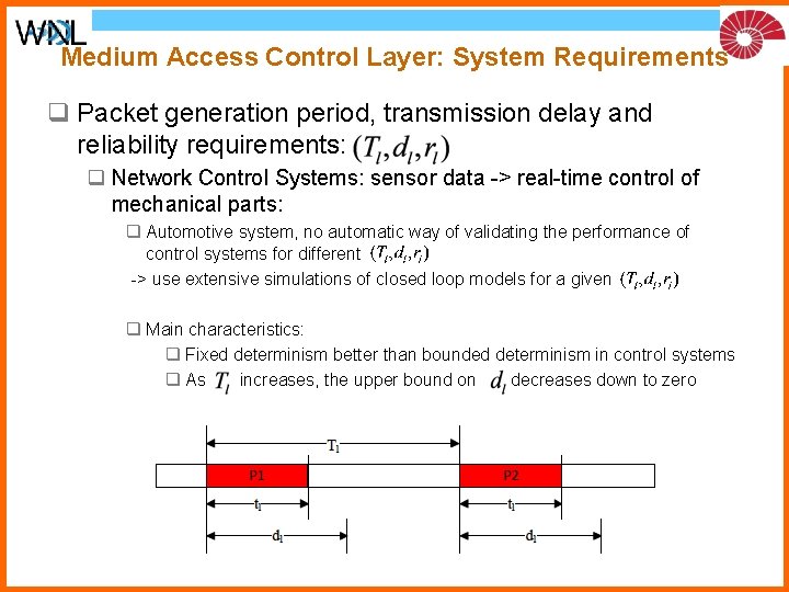 Medium Access Control Layer: System Requirements q Packet generation period, transmission delay and reliability