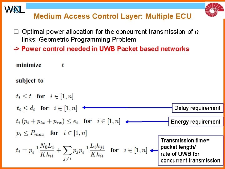 Medium Access Control Layer: Multiple ECU q Optimal power allocation for the concurrent transmission