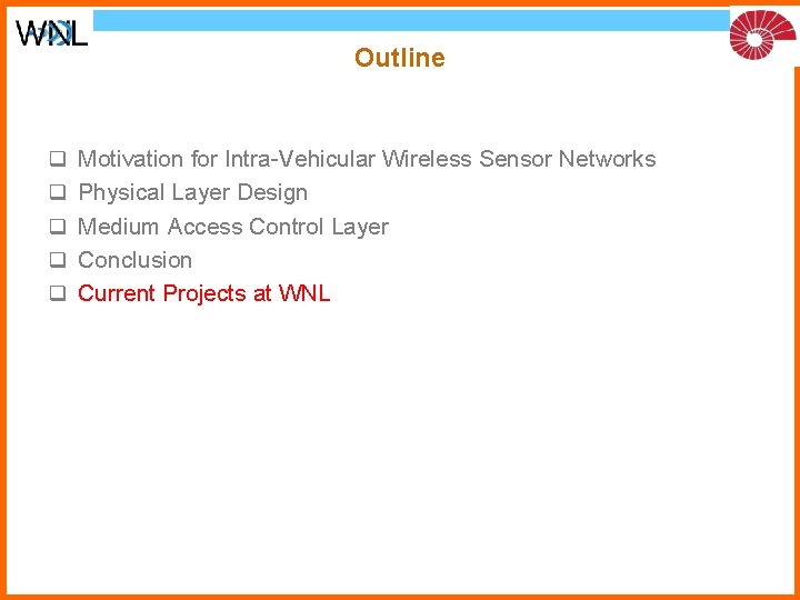 Outline q q q Motivation for Intra-Vehicular Wireless Sensor Networks Physical Layer Design Medium