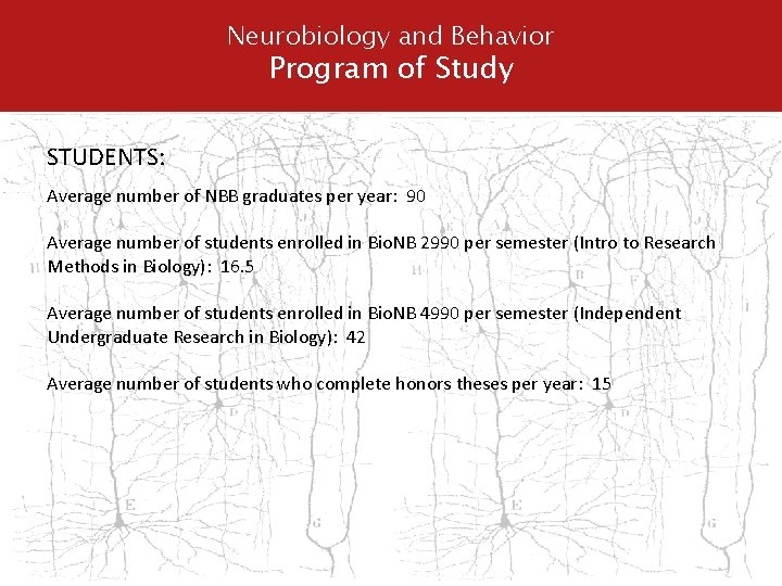 Neurobiology and Behavior Program of Study STUDENTS: Average number of NBB graduates per year: