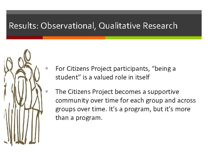 Results: Observational, Qualitative Research § For Citizens Project participants, “being a student” is a