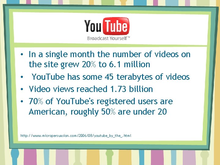  • In a single month the number of videos on the site grew