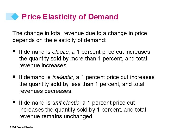 Price Elasticity of Demand The change in total revenue due to a change in