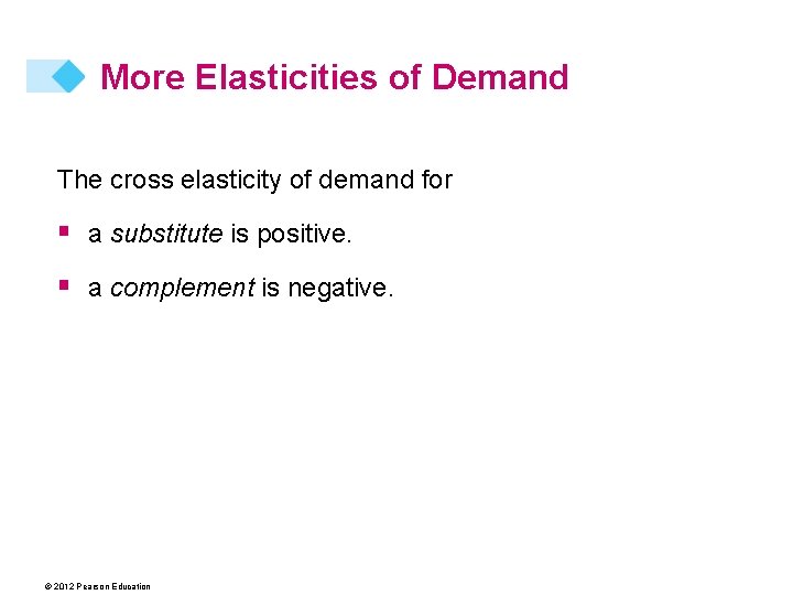 More Elasticities of Demand The cross elasticity of demand for § a substitute is
