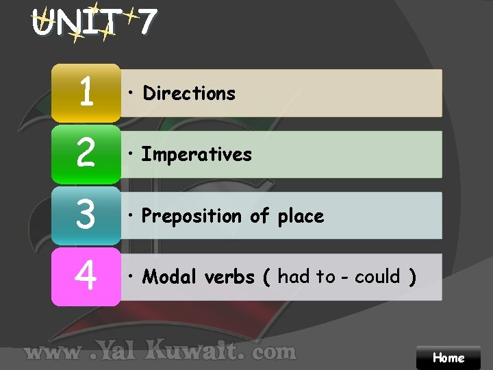 UNIT 7 1 • Directions D 2 • Imperatives 3 • Preposition of place