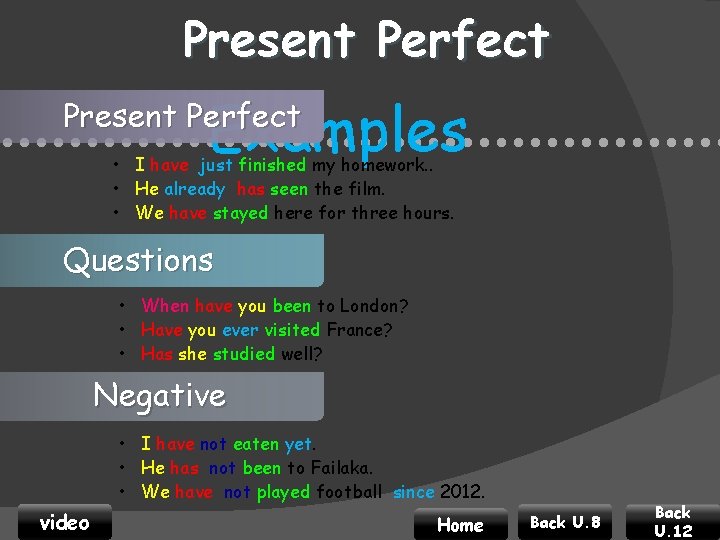 Present Perfect Examples • • • • • • • • • • •