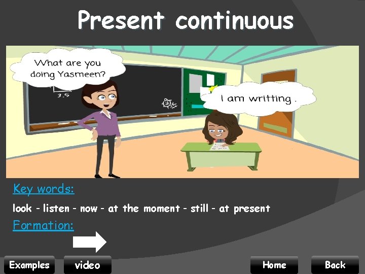 Present continuous Key words: look - listen - now - at the moment -