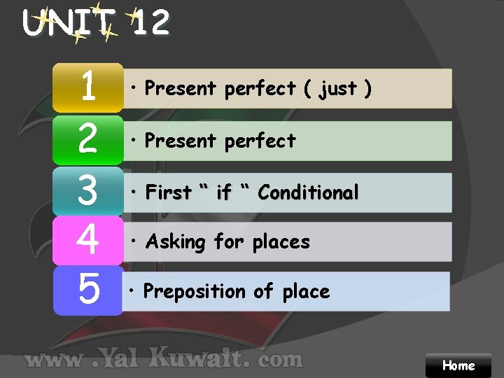 UNIT 12 1 2 3 4 5 • Present perfect ( just ) •