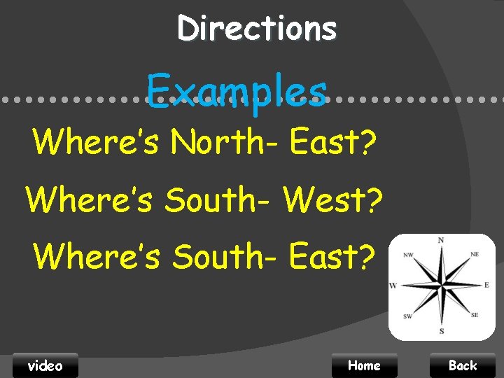 Directions Examples • • • • • • • • • • • Where’s