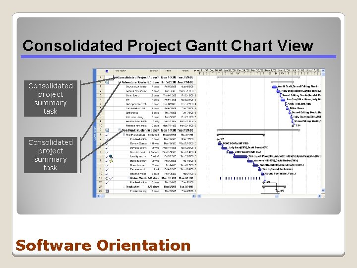Consolidated Project Gantt Chart View Consolidated project summary task Software Orientation Consolidated Project Gantt Chart View Consolidated project summary task Software Orientation