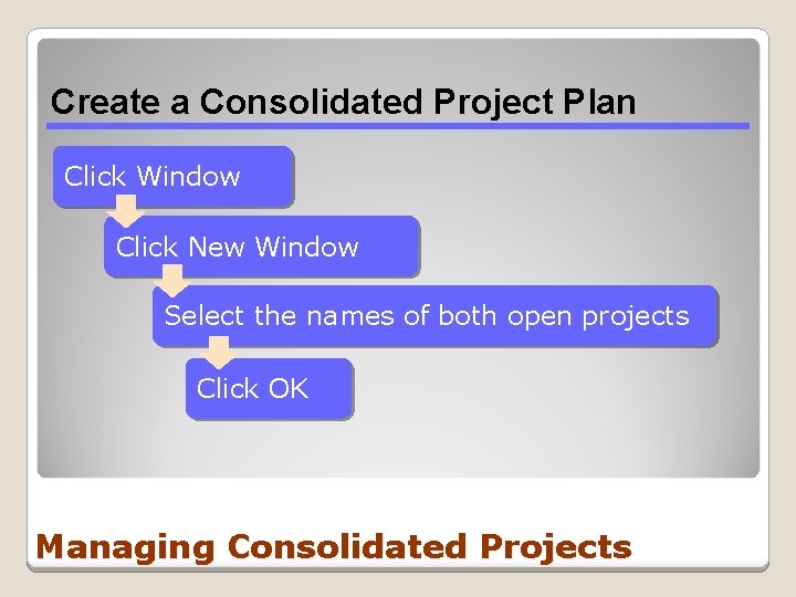 Create a Consolidated Project Plan Click Window Click New Window Select the names of Create a Consolidated Project Plan Click Window Click New Window Select the names of